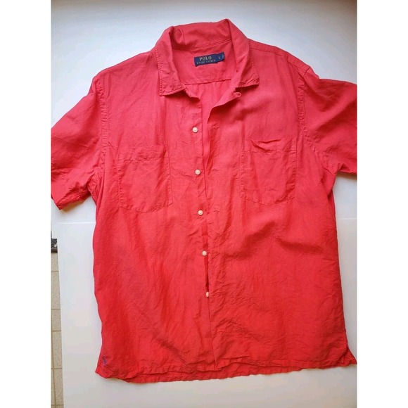 Ralph Lauren Other - Ralph Lauren Mens Linen Shirt Pink Short Sleeve Button Down Large Spring Summer